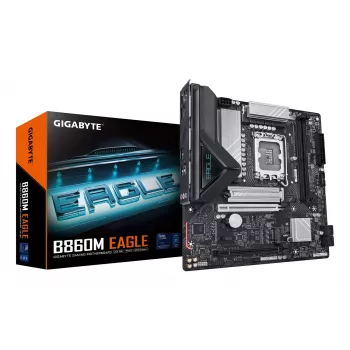 GIGABYTE B860M EAGLE pagrindinė plokštė – Intel Core Ultra serijos procesoriams, 6+1+2+1 fazių VRM, iki 9066MHz DDR5, 1xPCIe 5.0 + 1xPCIe 4.0 M.2, 2.5GbE LAN, USB 3.2 Gen 1