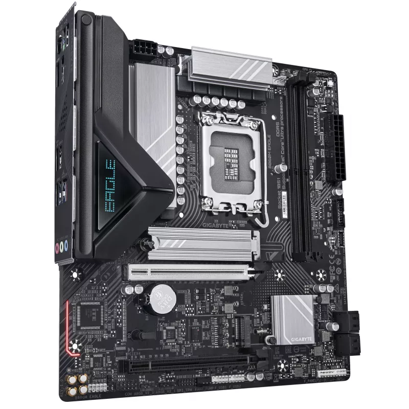 GIGABYTE B860M EAGLE pagrindinė plokštė – Intel Core Ultra serijos procesoriams, 6+1+2+1 fazių VRM, iki 9066MHz DDR5, 1xPCIe 5.0 + 1xPCIe 4.0 M.2, 2.5GbE LAN, USB 3.2 Gen 1