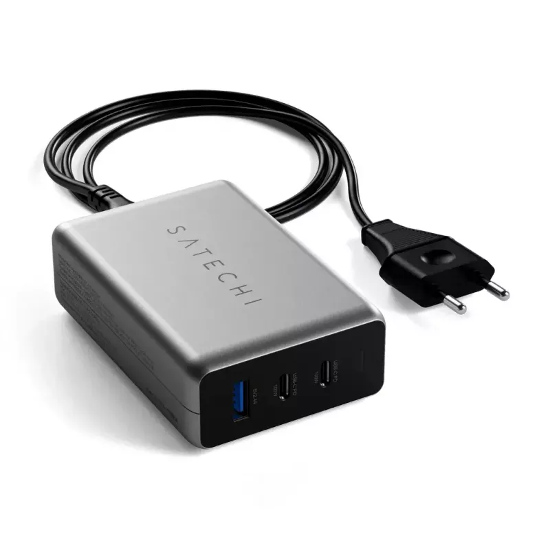Mobilaus įrenginio įkroviklis Satechi ST-TC100GM-EU, 100 W, 2× USB-C, kintamosios srovės įvestis 100–240 V, pilkas