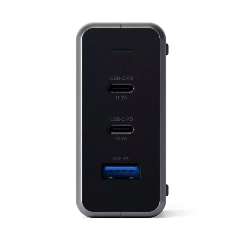 Mobilaus įrenginio įkroviklis Satechi ST-TC100GM-EU, 100 W, 2× USB-C, kintamosios srovės įvestis 100–240 V, pilkas