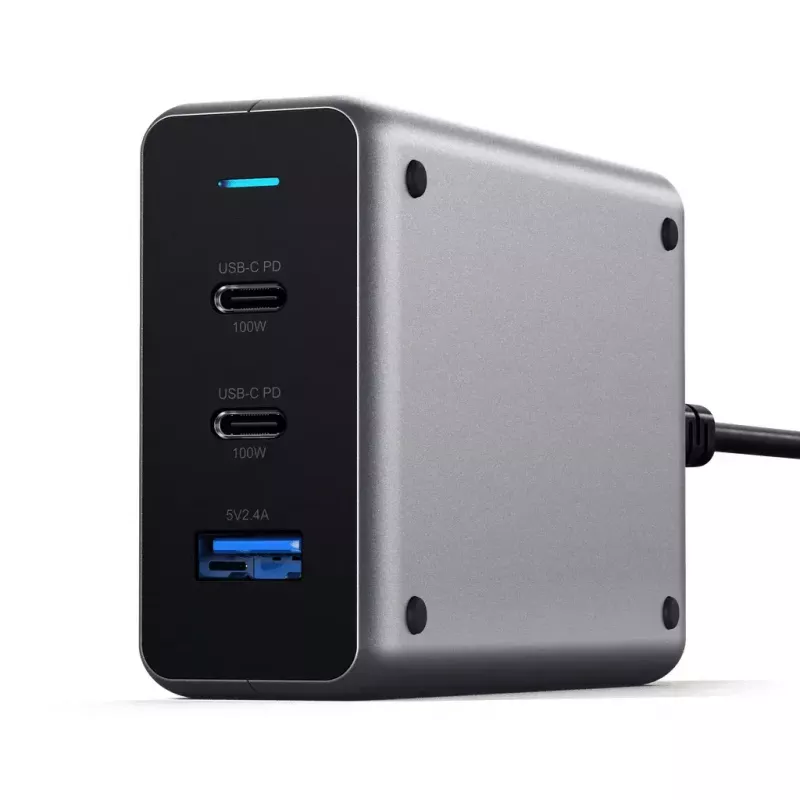 Mobilaus įrenginio įkroviklis Satechi ST-TC100GM-EU, 100 W, 2× USB-C, kintamosios srovės įvestis 100–240 V, pilkas