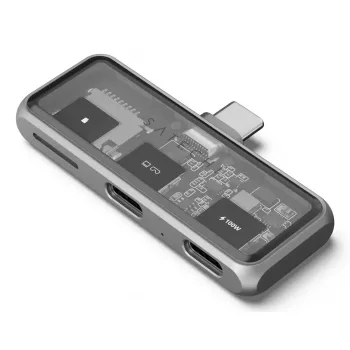 Nešiojamojo kompiuterio dokas Satechi ST-HXRSDM — USB 3.2 Gen 2 Type-C prijungimo stotelė su 100 W PD, MicroSD skaitytuvu, pilka