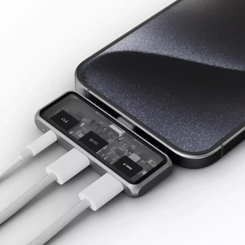 Nešiojamojo kompiuterio dokas Satechi ST-HXRAJM — USB 3.2 Gen 2 (Type-C), 100W PD, pilka