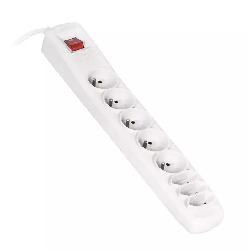 Maitinimo juosta ActiveJet APN-8G/5M-GR — 8 kintamosios srovės lizdai (E/C tipo), 5 m laidas, 10 A, 230 V, pilka
