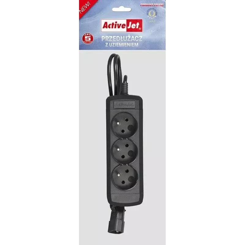 Maitinimo ilgintuvo kabelis ActiveJet COMBO-IEC-3G/1.5M — 3 gyslų IEC jungtis, 1,5 m, 3 AC lizdai, 230 V/50 Hz, 10 A, juodas