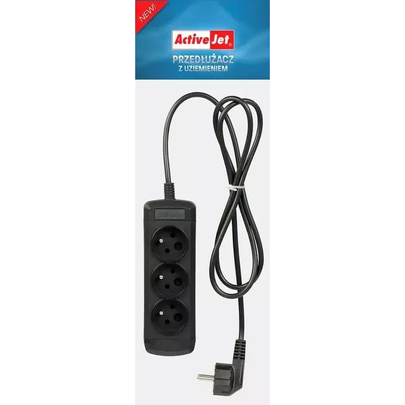 Maitinimo lizdas ActiveJet 3GNU-1.5M-C — 3 lizdai, 1,5 m kabelis, 230 V, 10 A, juodas