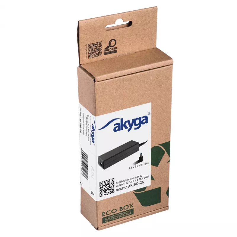 Maitinimo adapteris Akyga AK-ND-26 nešiojamiesiems kompiuteriams, 90W, 19,5V, 4,62A, AC-to-DC, juodas