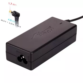 Akyga maitinimo adapteris AK-ND-50 nešiojamiesiems kompiuteriams, 20 V 2,25 A 45 W, jungtis 4,0×1,7 mm, 1,2 m laidas, juodas
