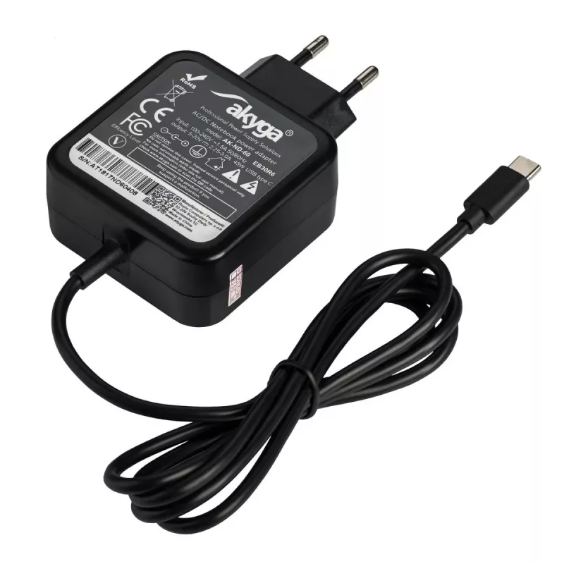 Maitinimo adapteris Akyga AK-ND-60, universalus 45 W, įvestis 100–250 V, juodas, 0,183 kg