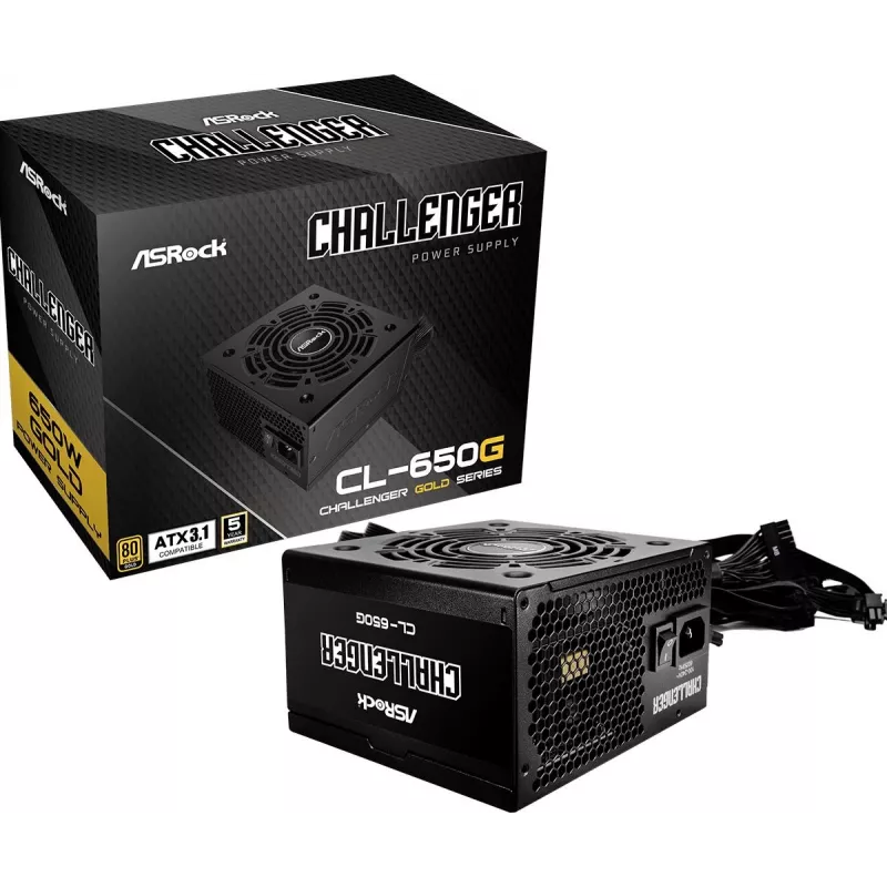 Maitinimo blokas ASROCK CL-650G Challenger 650 W 20+4 pin ATX 80 PLUS Gold, 120 mm ventiliatorius, juodas