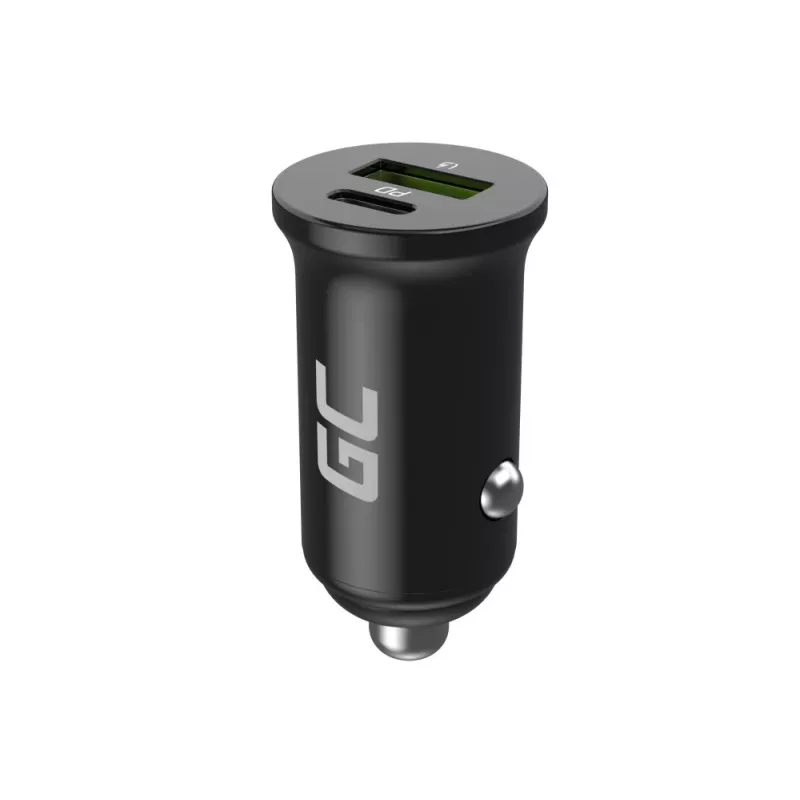 Automobilinis pakrovėjas Green Cell CADM-GC-38AC 38W, 1x USB-C (PD 3.0) + 1x USB-A, aliuminis korpusas, juodas