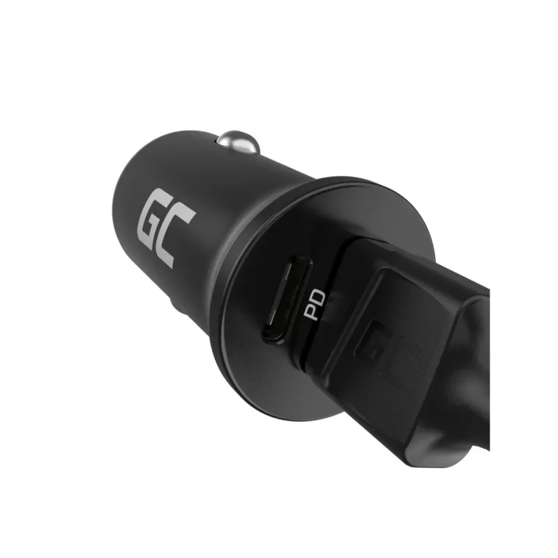 Automobilinis pakrovėjas Green Cell CADM-GC-38AC 38W, 1x USB-C (PD 3.0) + 1x USB-A, aliuminis korpusas, juodas