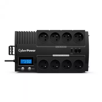 Nepertraukiamo maitinimo šaltinis CYBERPOWER BR1000ELCD — Line-Interactive UPS 1 kVA (600 W), 8x Type E lizdai, LCD, AVR, 4 ms atsakas