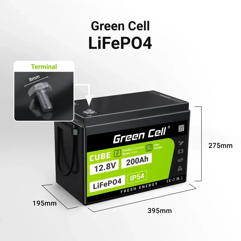 UPS baterija Green Cell LFPGC12V200AH ličio geležies fosfatas 12.8V 200Ah, 395×195×275 mm, 20.5 kg