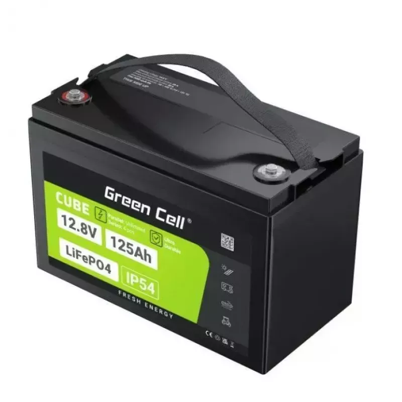 LiFePO4 baterija Green Cell 12,8 V 125 Ah — 125 Ah, 12,8 V, 150 A maks. iškrova, 13,5 kg, 340×180×225 mm