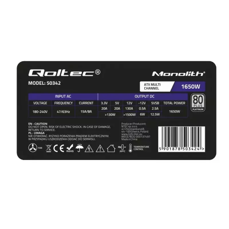 Maitinimo blokas Qoltec 50342 1650W