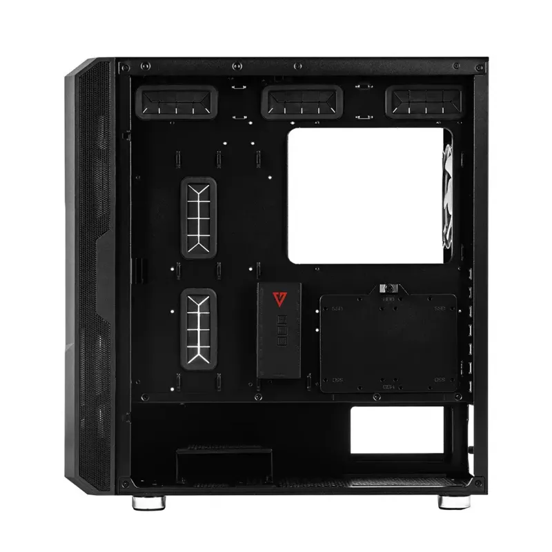 PC korpusas MODECOM AMIRANI ARGB Midi Tower, juodas, grūdintas stiklas, 2x200 mm priekiniai + 1x120 mm galinis ventiliatoriai, USB-A 2x, USB-C 1x, palaiko ATX/ITX, GPU iki 35 cm