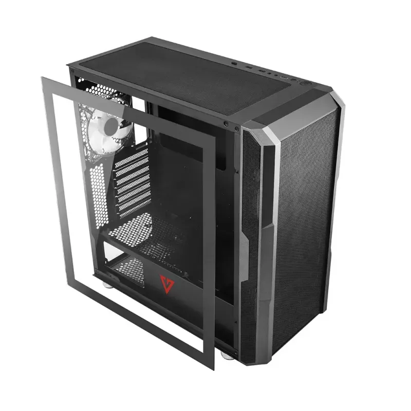 PC korpusas MODECOM AMIRANI ARGB Midi Tower, juodas, grūdintas stiklas, 2x200 mm priekiniai + 1x120 mm galinis ventiliatoriai, USB-A 2x, USB-C 1x, palaiko ATX/ITX, GPU iki 35 cm