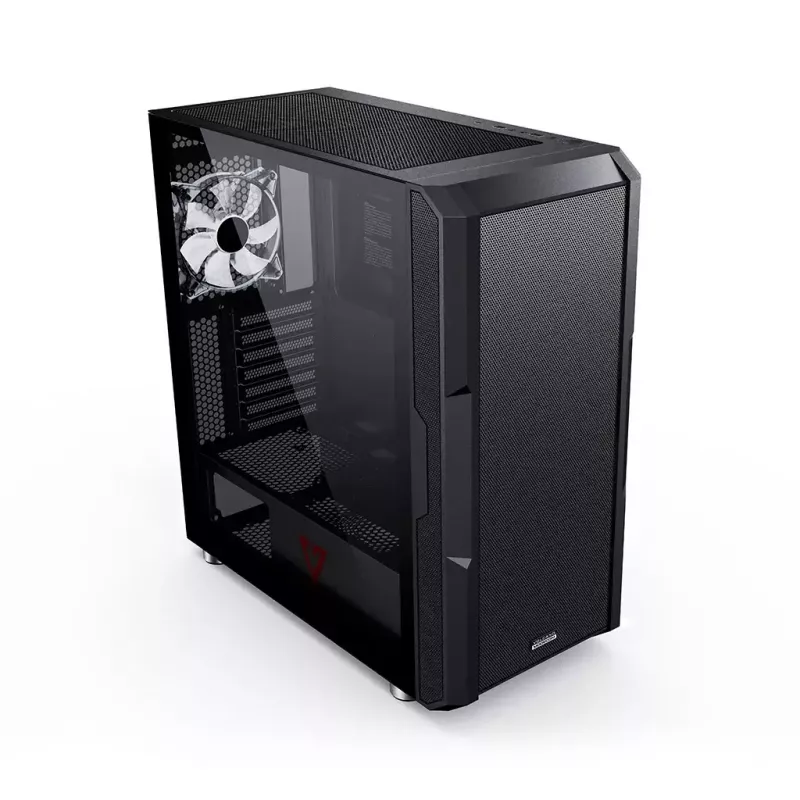PC korpusas MODECOM AMIRANI ARGB Midi Tower, juodas, grūdintas stiklas, 2x200 mm priekiniai + 1x120 mm galinis ventiliatoriai, USB-A 2x, USB-C 1x, palaiko ATX/ITX, GPU iki 35 cm