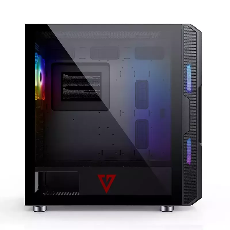 PC korpusas MODECOM AMIRANI ARGB Midi Tower, juodas, grūdintas stiklas, 2x200 mm priekiniai + 1x120 mm galinis ventiliatoriai, USB-A 2x, USB-C 1x, palaiko ATX/ITX, GPU iki 35 cm