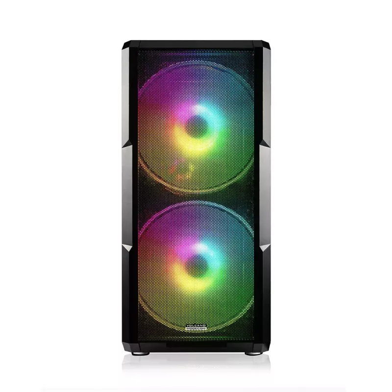 PC korpusas MODECOM AMIRANI ARGB Midi Tower, juodas, grūdintas stiklas, 2x200 mm priekiniai + 1x120 mm galinis ventiliatoriai, USB-A 2x, USB-C 1x, palaiko ATX/ITX, GPU iki 35 cm