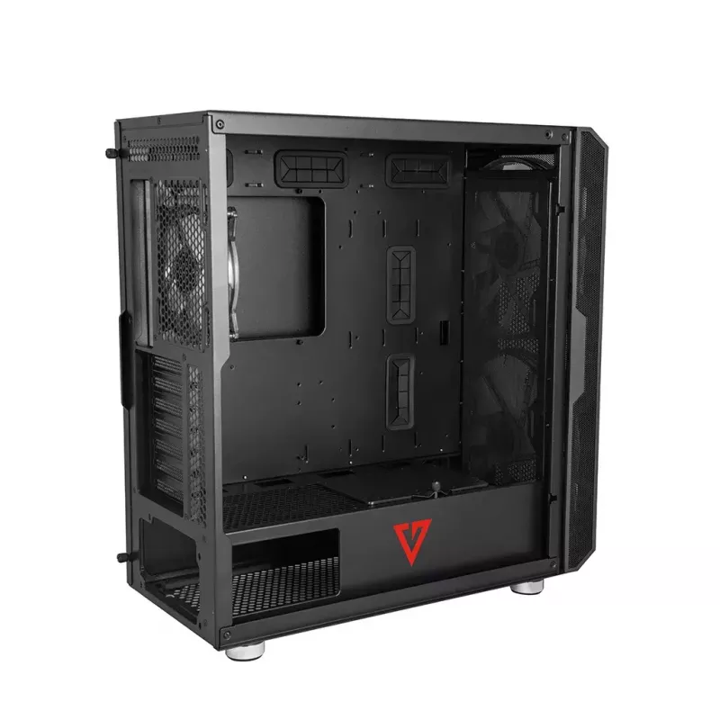PC korpusas MODECOM AMIRANI ARGB Midi Tower, juodas, grūdintas stiklas, 2x200 mm priekiniai + 1x120 mm galinis ventiliatoriai, USB-A 2x, USB-C 1x, palaiko ATX/ITX, GPU iki 35 cm