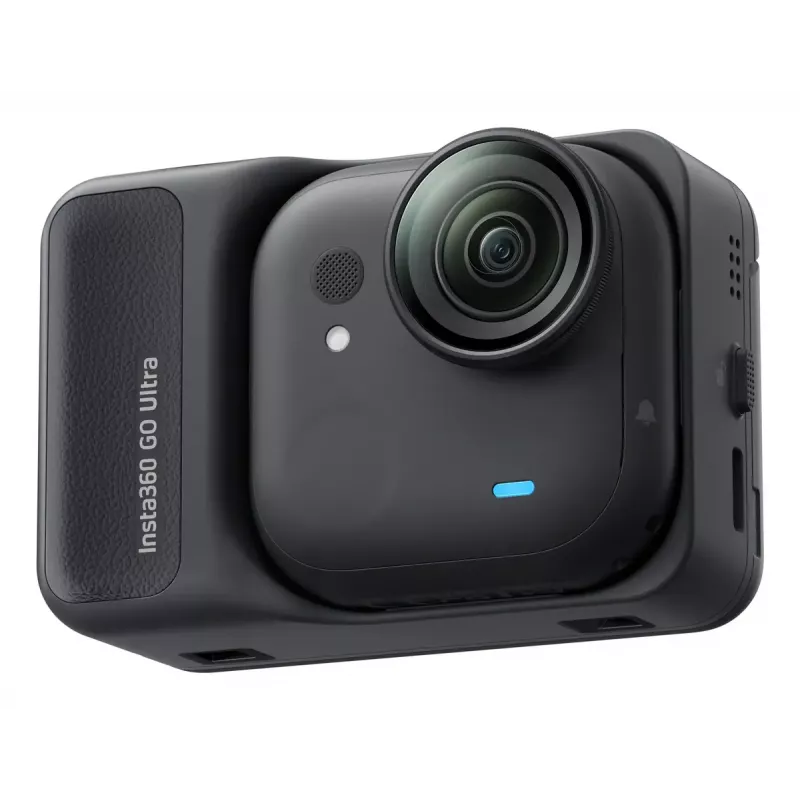 Veiksmo sporto kamera Insta360 GO Ultra Standard Juoda — 4K Ultra HD 3840×2880, 1/1,28 colio jutiklis, 240 fps, Wi‑Fi, integruotas ekranas, MicroSD, 52,9 g