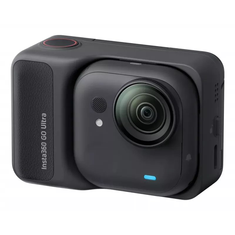 Veiksmo sporto kamera Insta360 GO Ultra Standard Juoda — 4K Ultra HD 3840×2880, 1/1,28 colio jutiklis, 240 fps, Wi‑Fi, integruotas ekranas, MicroSD, 52,9 g
