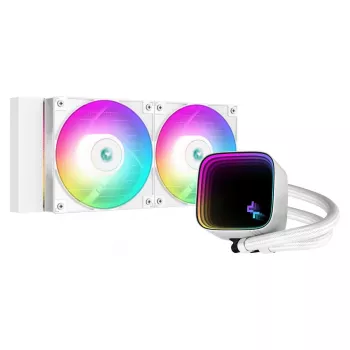 Skysčio aušintuvas „viskas viename“ DeepCool LS520 SE WH — 240 mm radiatorius, 2× 120 mm PWM ventiliatoriai, baltas, varinis pagrindas