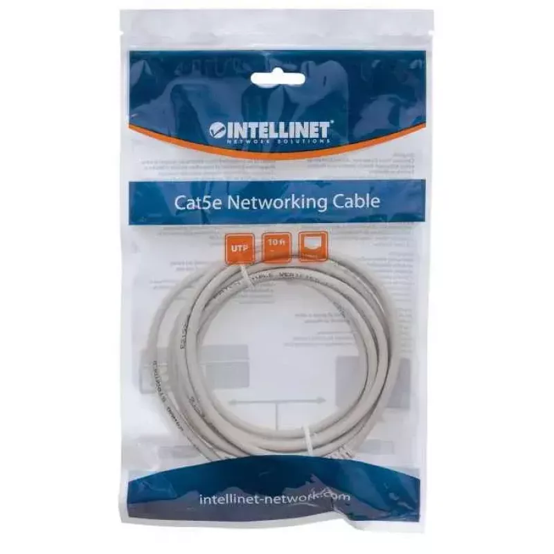 komutacinis kabelis INTELLINET Cat5e U/UTP 3 m, Pilka, CCA, RJ-45–RJ-45, 350 MHz