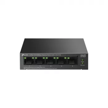 Nevadomas komutatorius TP‑LINK LS105P, 5x Fast Ethernet (10/100) prievadai, 4x PoE prievadai, 1 Gbit/s perjungimo pralaidumas, be ventiliatoriaus, juodas