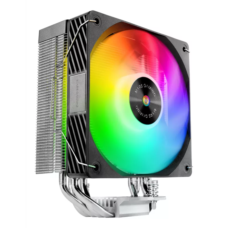 Oro aušintuvas TACENS Mars Gaming MCPU-X4ARGB — 120 mm ARGB ventiliatorius, 4 šilumos vamzdeliai, TDP 220 W, PWM, LGA1200 palaikymas