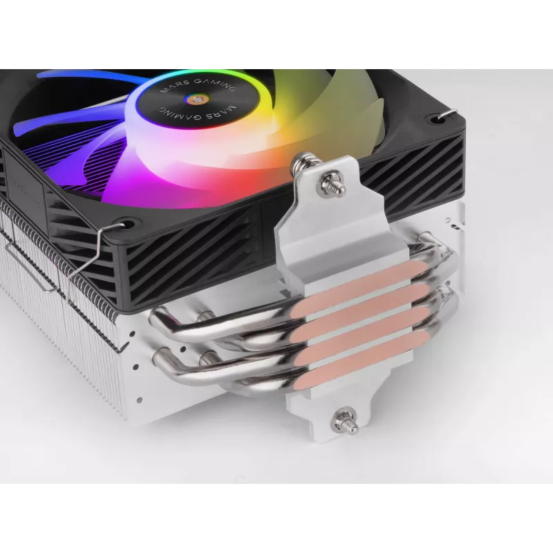 Oro aušintuvas TACENS Mars Gaming MCPU-X4ARGB — 120 mm ARGB ventiliatorius, 4 šilumos vamzdeliai, TDP 220 W, PWM, LGA1200 palaikymas