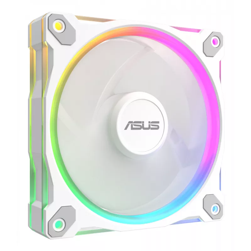 120 mm kompiuterio korpuso ventiliatorius ASUS Prime MR120 ARGB Reverse White — 1600 RPM, 58 CFM, PWM, slydimo guolis