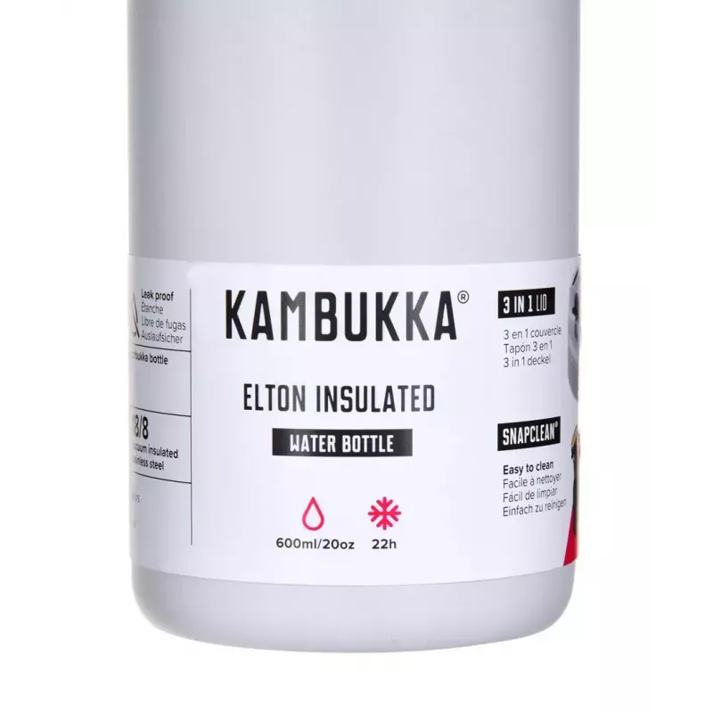 Termoizoliacinis butelis Kambukka Elton 600 ml Chalk White — vakuuminė kolba, 18/8 nerūdijantis plienas, sandarus, Snapclean dangtelis