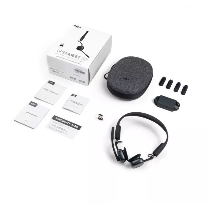 SHOKZ OpenMeet UC belaidžiai Bluetooth kaulinio laidumo ausinės vaizdo konferencijoms su USB-A adapteriu