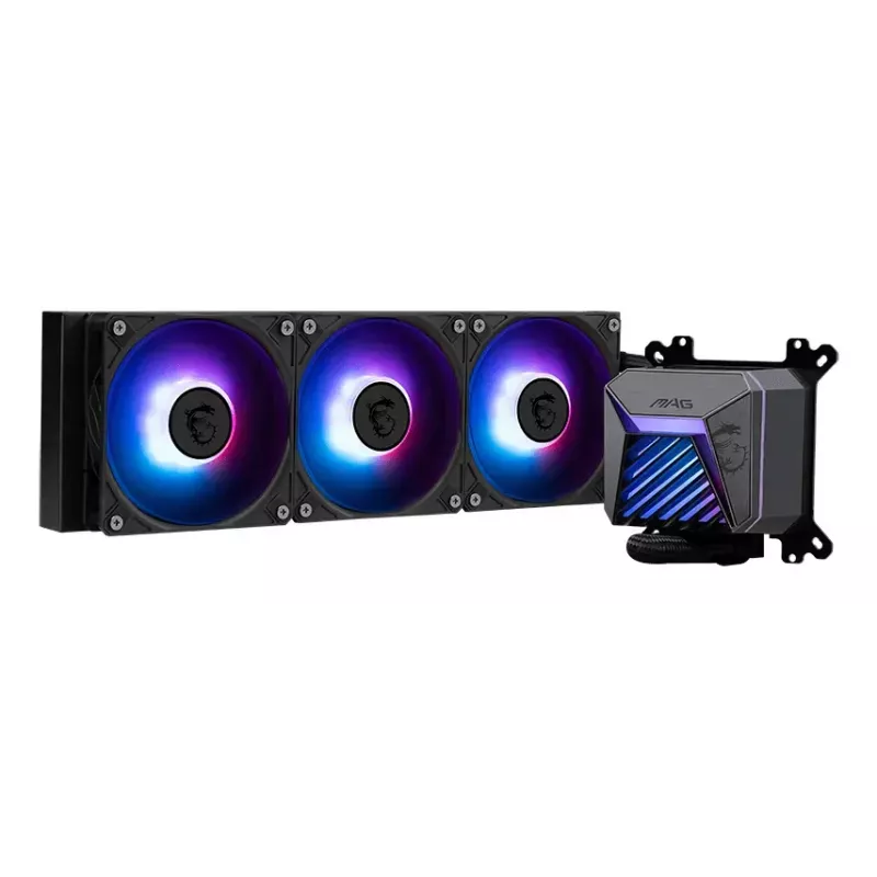 Viskas viename skysčio aušintuvas MSI MAG Coreliquid A15 240 — 240 mm radiatorius, 2×120 mm ventiliatoriai, LGA1700/AM4/AM5, juodas