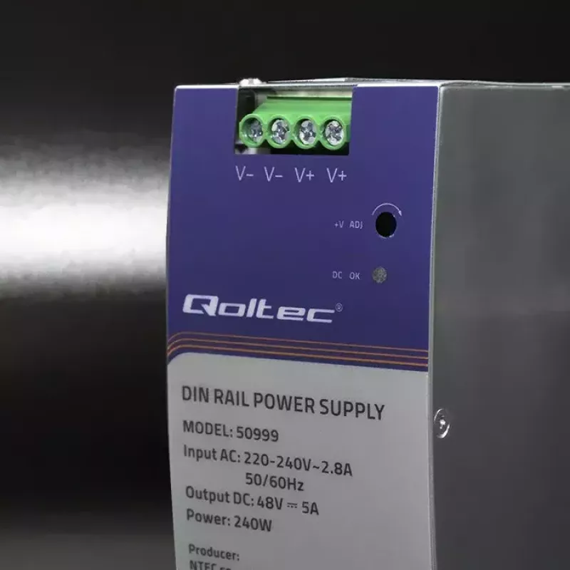 DIN bėgio maitinimo šaltinis QOLTEC 50999, 240W, 48V DC, 5A išėjimas