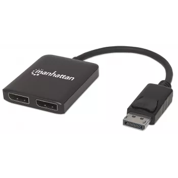 Manhattan DisplayPort 1.2 į 2 prievadų DisplayPort 1.2 skirstytuvas-hub su MST, 4K@30Hz, maitinamas per USB-A, vaizdo sienos funkcija, juodas, MST = kelių srautų perdavimas, 3 metų garantija