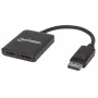 Manhattan DisplayPort 1.2 į 2 prievadų DisplayPort 1.2 skirstytuvas-hub su MST, 4K@30Hz, maitinamas per USB-A, vaizdo sienos funkcija, juodas, MST = kelių srautų perdavimas, 3 metų garantija