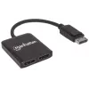 Manhattan DisplayPort 1.2 į 2 prievadų DisplayPort 1.2 skirstytuvas-hub su MST, 4K@30Hz, maitinamas per USB-A, vaizdo sienos funkcija, juodas, MST = kelių srautų perdavimas, 3 metų garantija