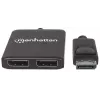 Manhattan DisplayPort 1.2 į 2 prievadų DisplayPort 1.2 skirstytuvas-hub su MST, 4K@30Hz, maitinamas per USB-A, vaizdo sienos funkcija, juodas, MST = kelių srautų perdavimas, 3 metų garantija