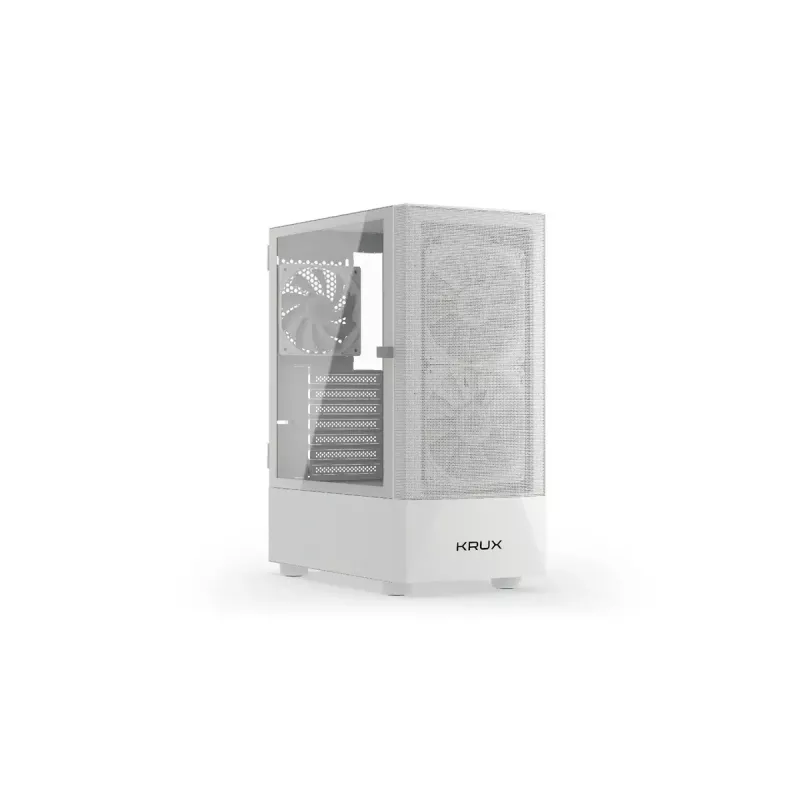 PC korpusas KRUX VAKO KRXD005 ATX juodas — grūdintas stiklas, RGB, palaiko Micro-ITX/ATX, 2×3,5 colio + 2×2,5 colio nišos, GPU iki 31 cm