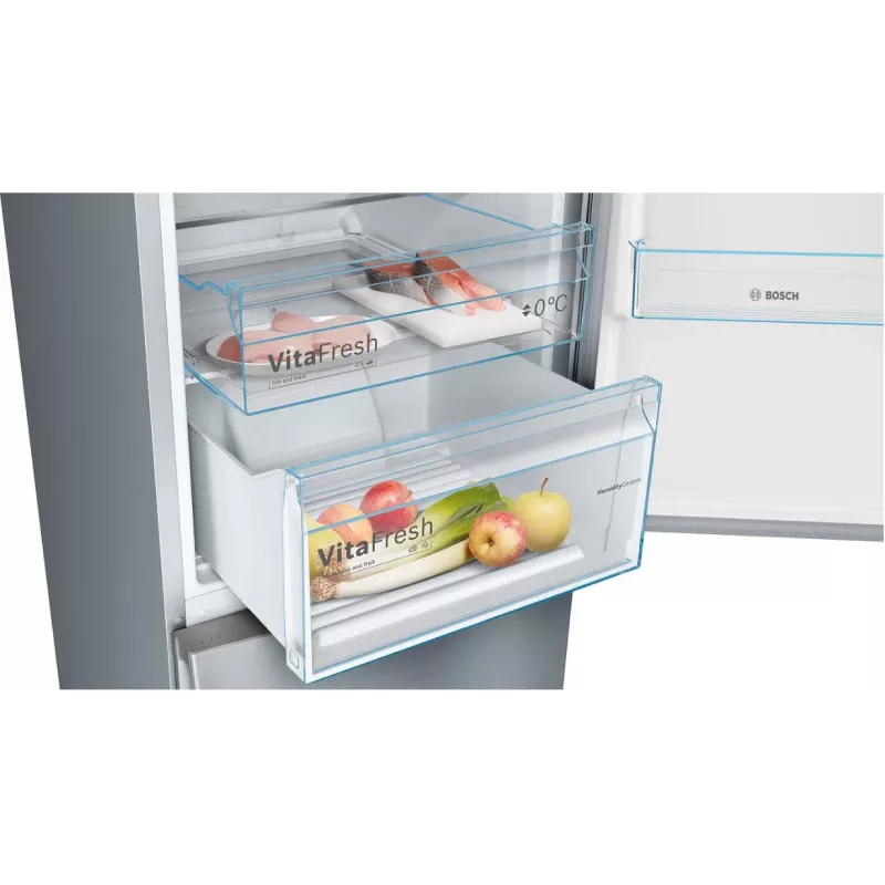 Šaldytuvas-šaldiklis Bosch Serie 4 KGN39VIEB Laisvai pastatomas 368 L, E klasė, Nerūdijantis plienas, NoFrost, Apatinis šaldiklis