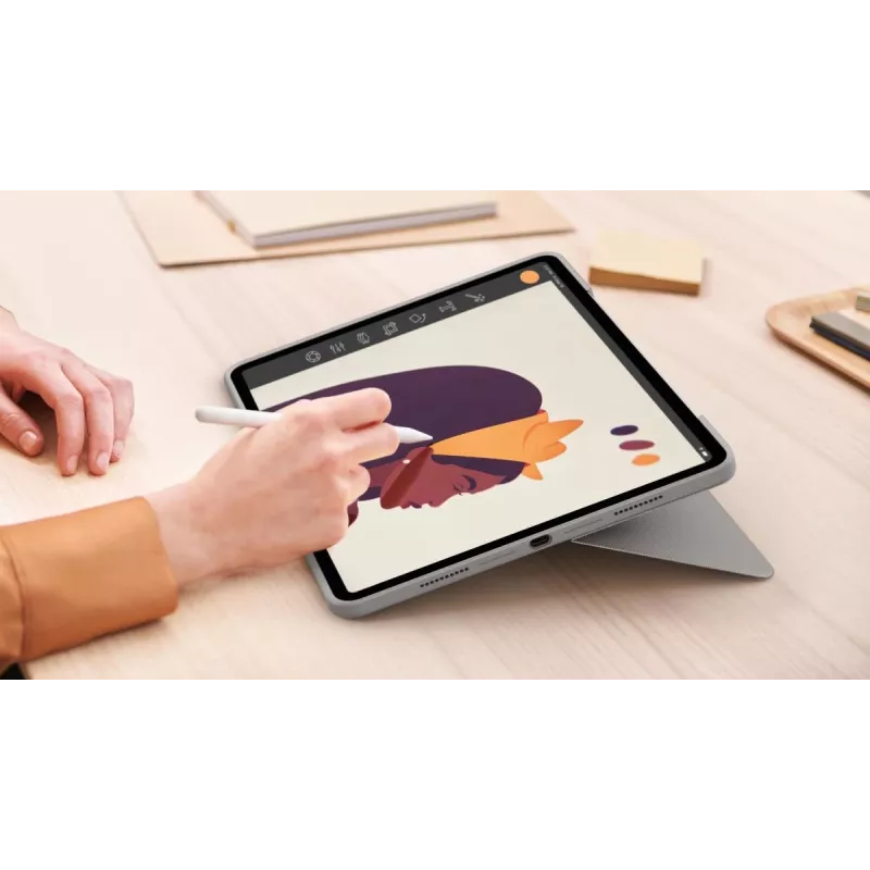 LOGITECH Combo Touch - Smėlio spalvos skirtas iPad Pro 12.9 col. (5-os kartos) - JAV tarptautinė QWERTY