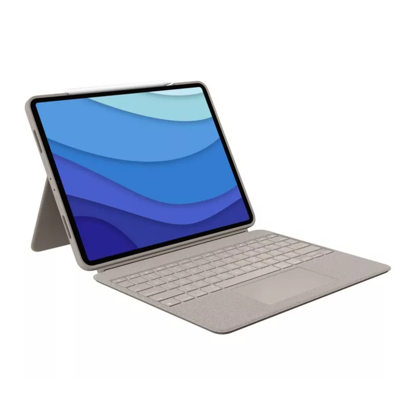 LOGITECH Combo Touch - Smėlio spalvos skirtas iPad Pro 12.9 col. (5-os kartos) - JAV tarptautinė QWERTY