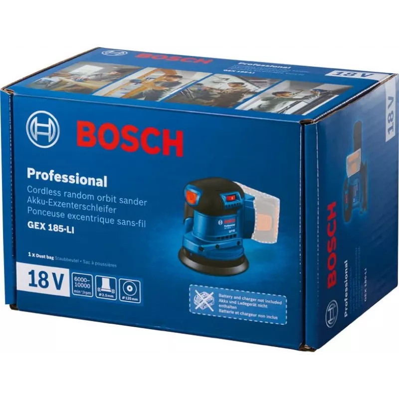 Bosch GEX 185-LI Professional ekscentrinis šlifuoklis 10000 OPM Mėlyna