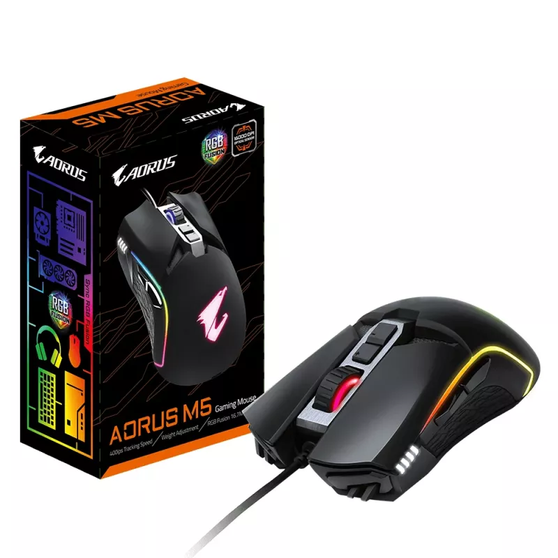 GIGABYTE AORUS M5 pelė Žaidimams Dešiniarankiams USB Type-A Optinė 16000 DPI