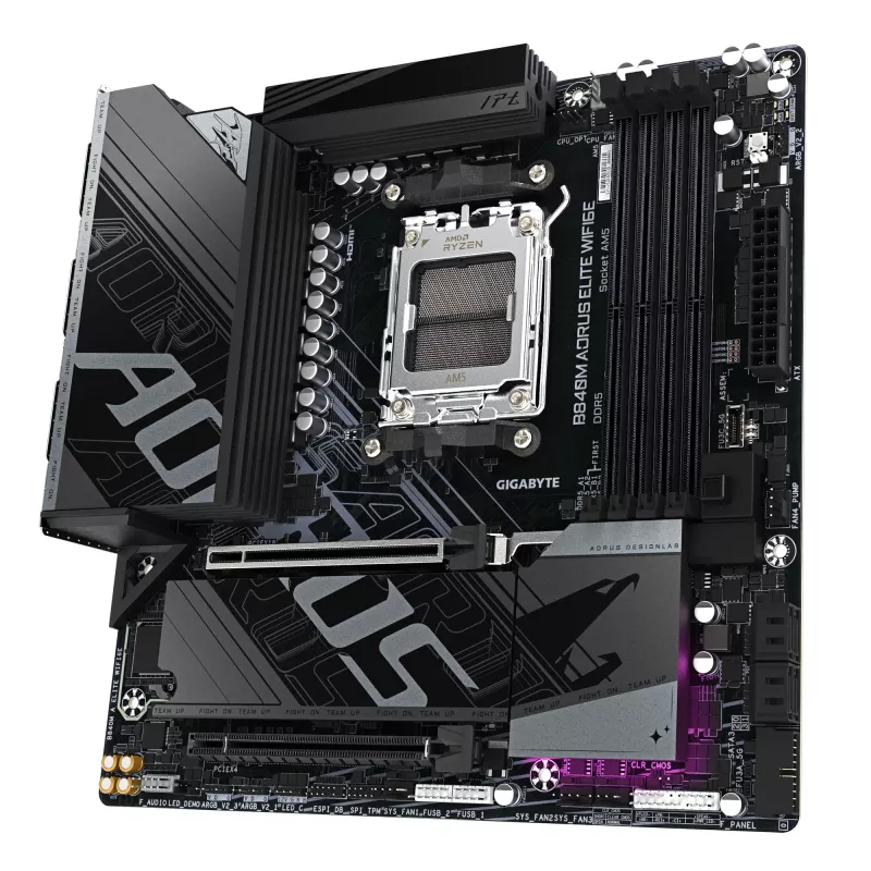 GIGABYTE B840M AORUS ELITE WIFI6E Motininė plokštė - AMD Ryzen 9000 procesoriams, 10+2+2 fazių VRM, iki 8200MHz DDR5(O.C), 2xPCIe 4.0 M.2, Wi-Fi 6E, 2.5GbE LAN, USB 3.2 Gen 2