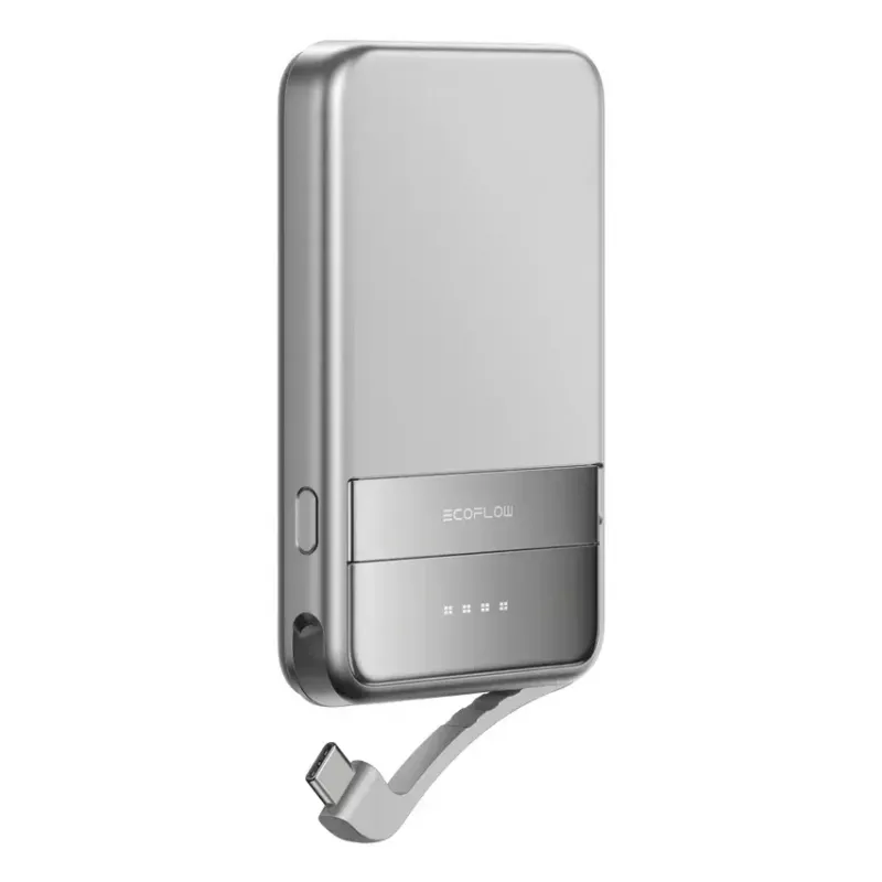 Power bank EcoFlow Rapid 5000 (Lithium-Ion 5000 mAh, PD fast charge, 30 W total, wireless, USB-C, Sidabrinė)